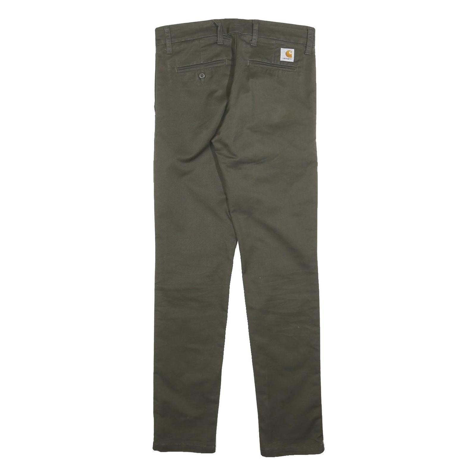 CARHARTT Mens Cotton Blend Slim Fit Green Trousers W28 L32 Casual Zip Closure