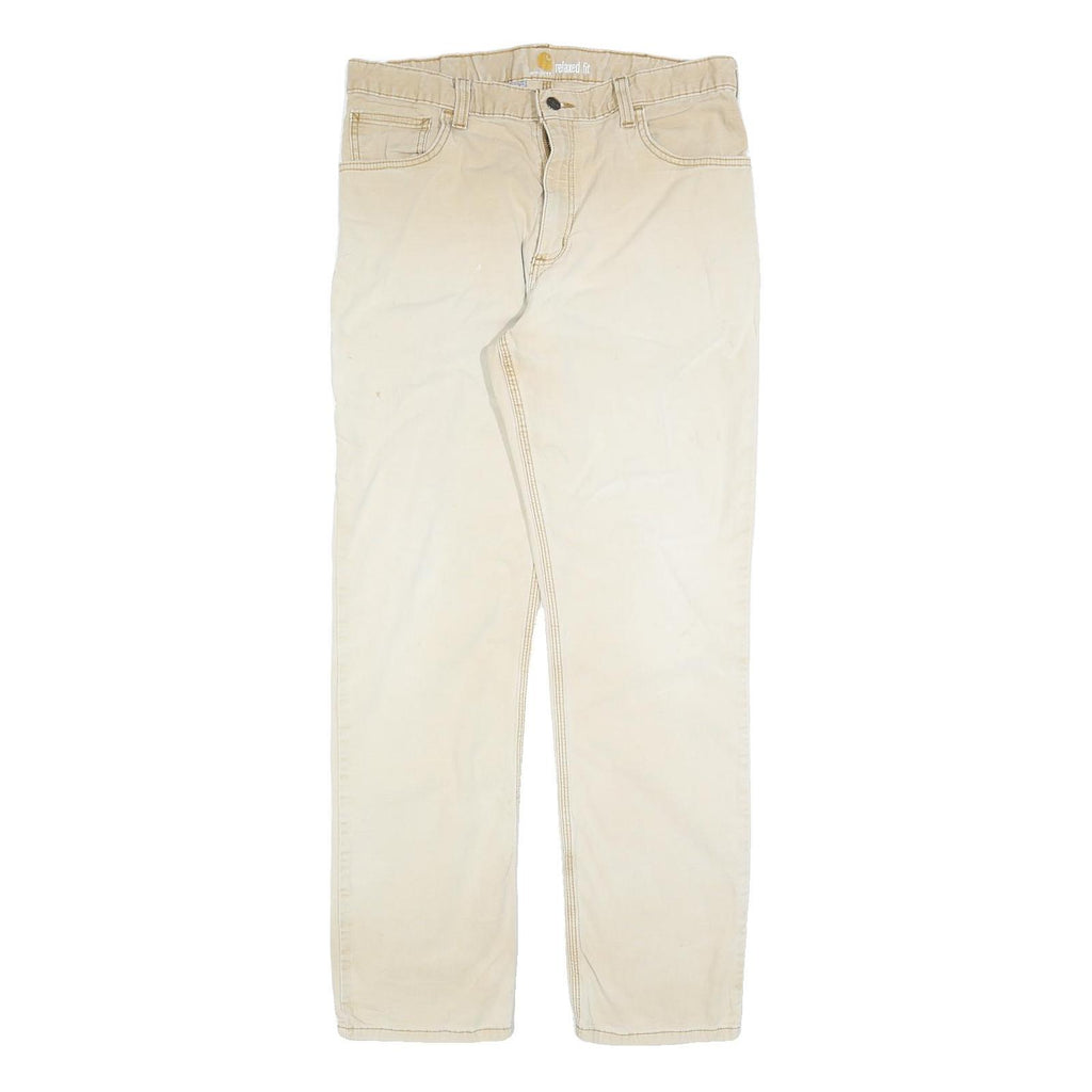 CARHARTT Mens Cotton Blend Beige Relaxed Fit Straight Leg Trousers W34 L32