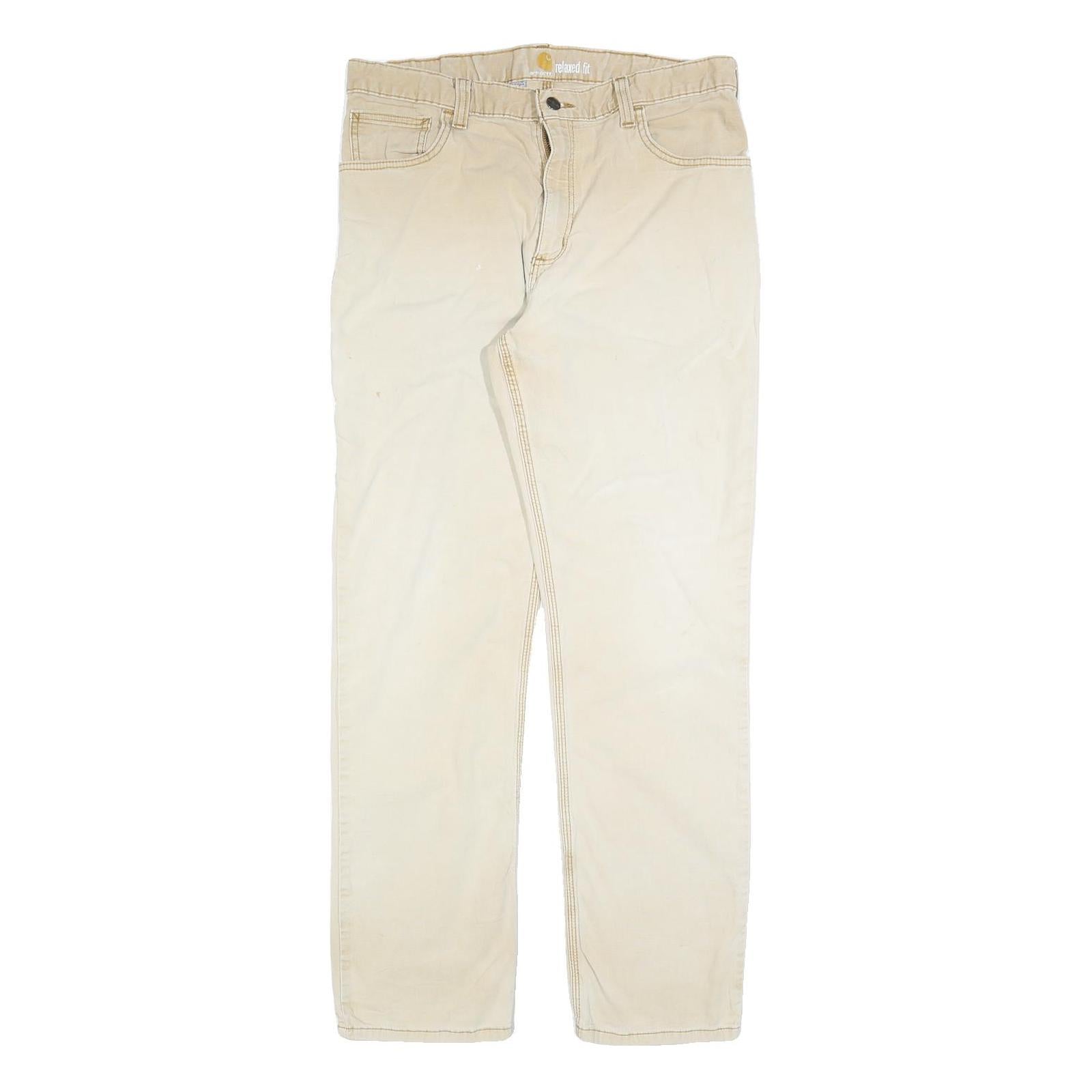 CARHARTT Mens Cotton Blend Beige Relaxed Fit Straight Leg Trousers W34 L32