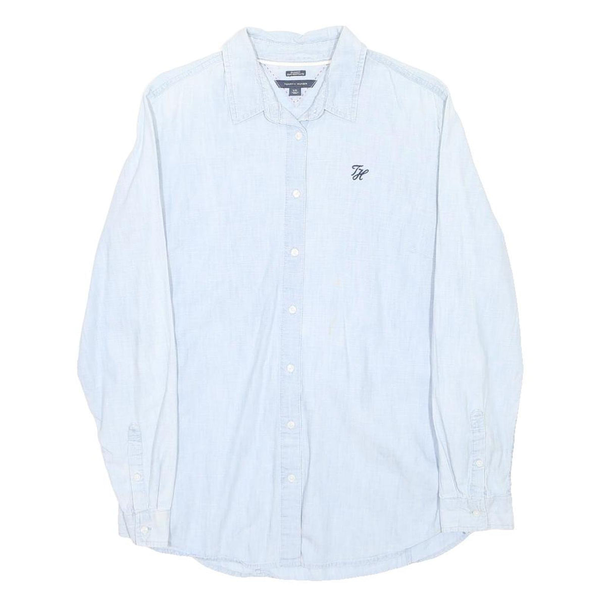 TOMMY HILFIGER Womens Blue Shirt L Cotton Long Sleeve Casual Button Up
