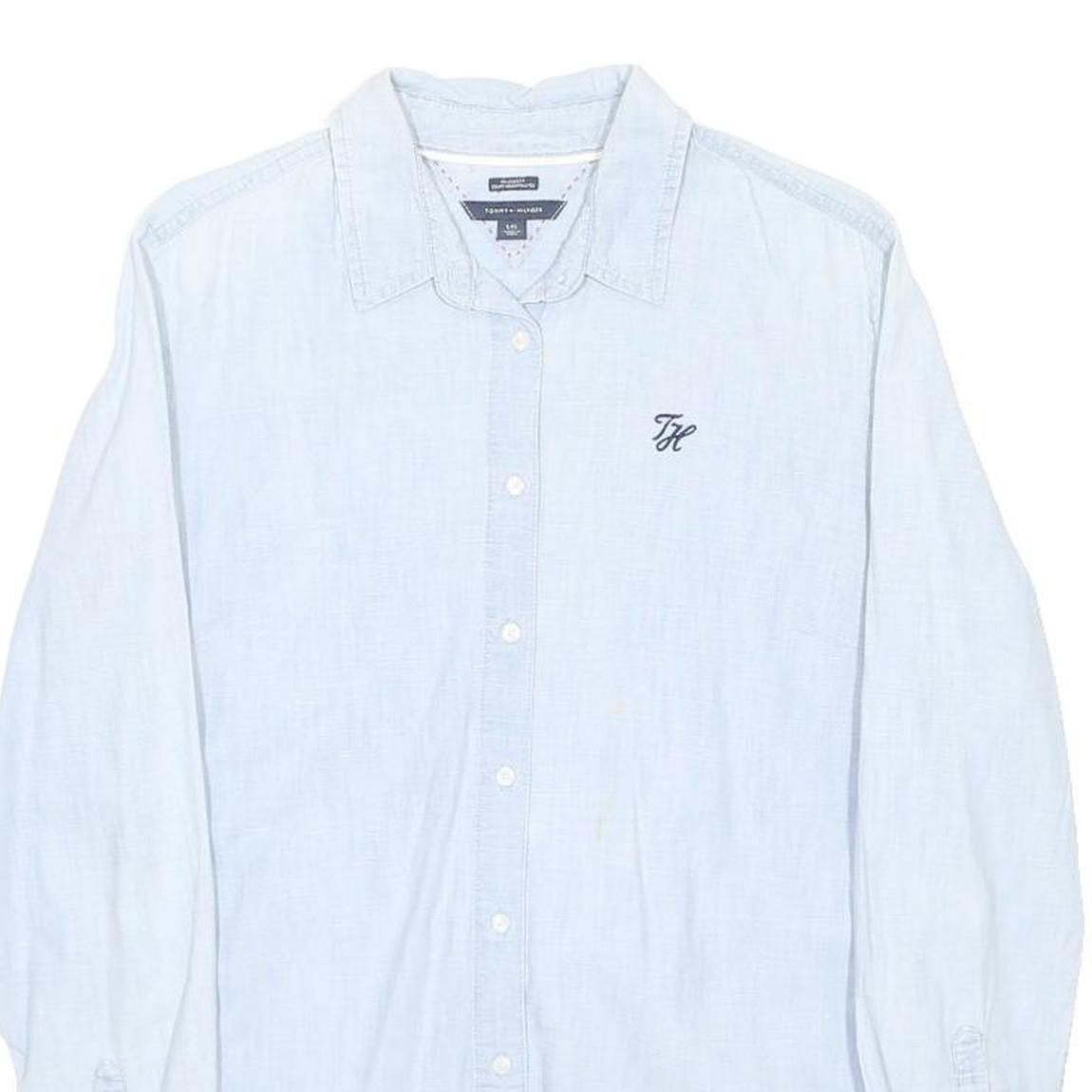 TOMMY HILFIGER Womens Blue Shirt L Cotton Long Sleeve Casual Button Up