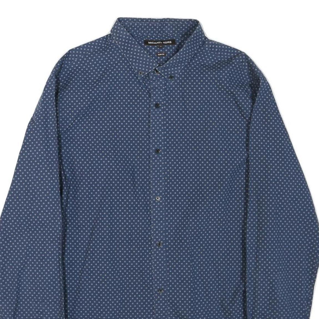 MICHAEL KORS Mens Blue Patterned Shirt XL Cotton Blend Button Down Long Sleeve