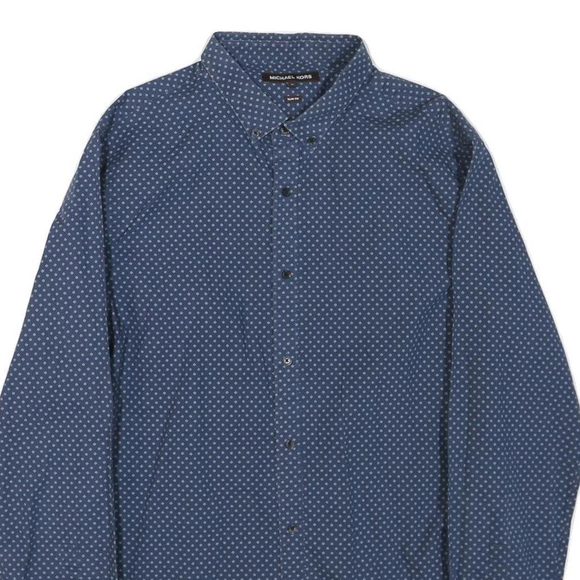MICHAEL KORS Mens Blue Patterned Shirt XL Cotton Blend Button Down Long Sleeve