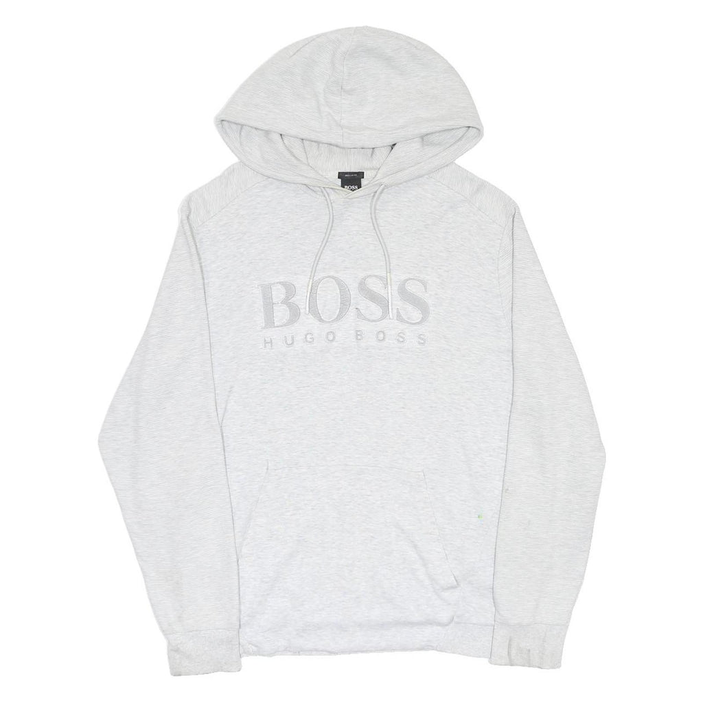HUGO BOSS Mens Light Grey Cotton Blend Pullover Hoodie 2XL BOSS Logo