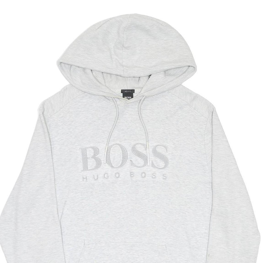 HUGO BOSS Mens Light Grey Cotton Blend Pullover Hoodie 2XL BOSS Logo