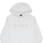 HUGO BOSS Mens Light Grey Cotton Blend Pullover Hoodie 2XL BOSS Logo