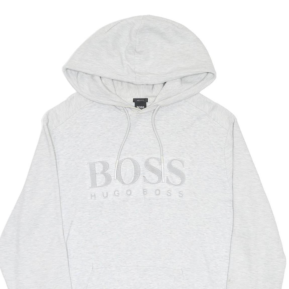 HUGO BOSS Mens Light Grey Cotton Blend Pullover Hoodie 2XL BOSS Logo