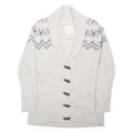 FAT FACE Womens Cream & Pink Patterned Wool Blend Shawl Collar Cardigan Jumper