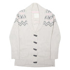 FAT FACE Womens Cream & Pink Patterned Wool Blend Shawl Collar Cardigan Jumper