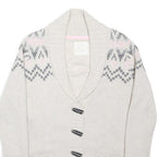FAT FACE Womens Cream & Pink Patterned Wool Blend Shawl Collar Cardigan Jumper