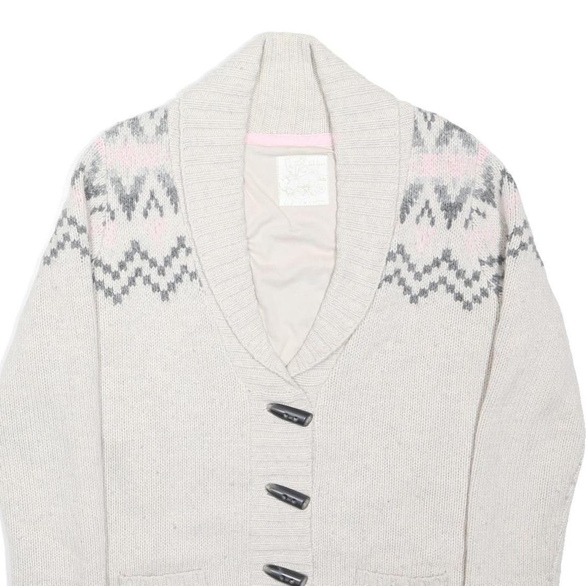 FAT FACE Womens Cream & Pink Patterned Wool Blend Shawl Collar Cardigan Jumper