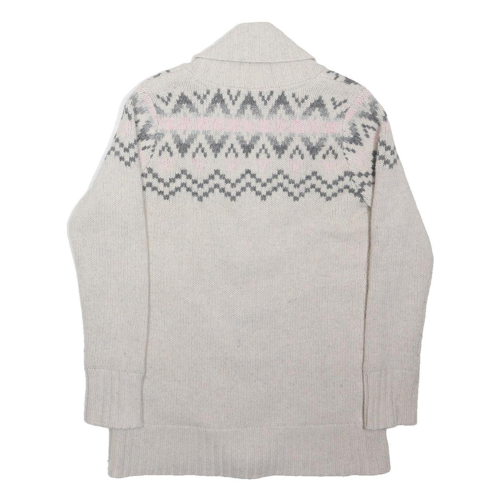 FAT FACE Womens Cream & Pink Patterned Wool Blend Shawl Collar Cardigan Jumper