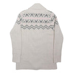 FAT FACE Womens Cream & Pink Patterned Wool Blend Shawl Collar Cardigan Jumper