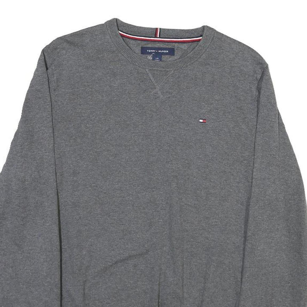 TOMMY HILFIGER Mens Grey Plain Cotton Blend Crew Neck Basic Knit Jumper L