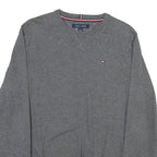 TOMMY HILFIGER Mens Grey Plain Cotton Blend Crew Neck Basic Knit Jumper L