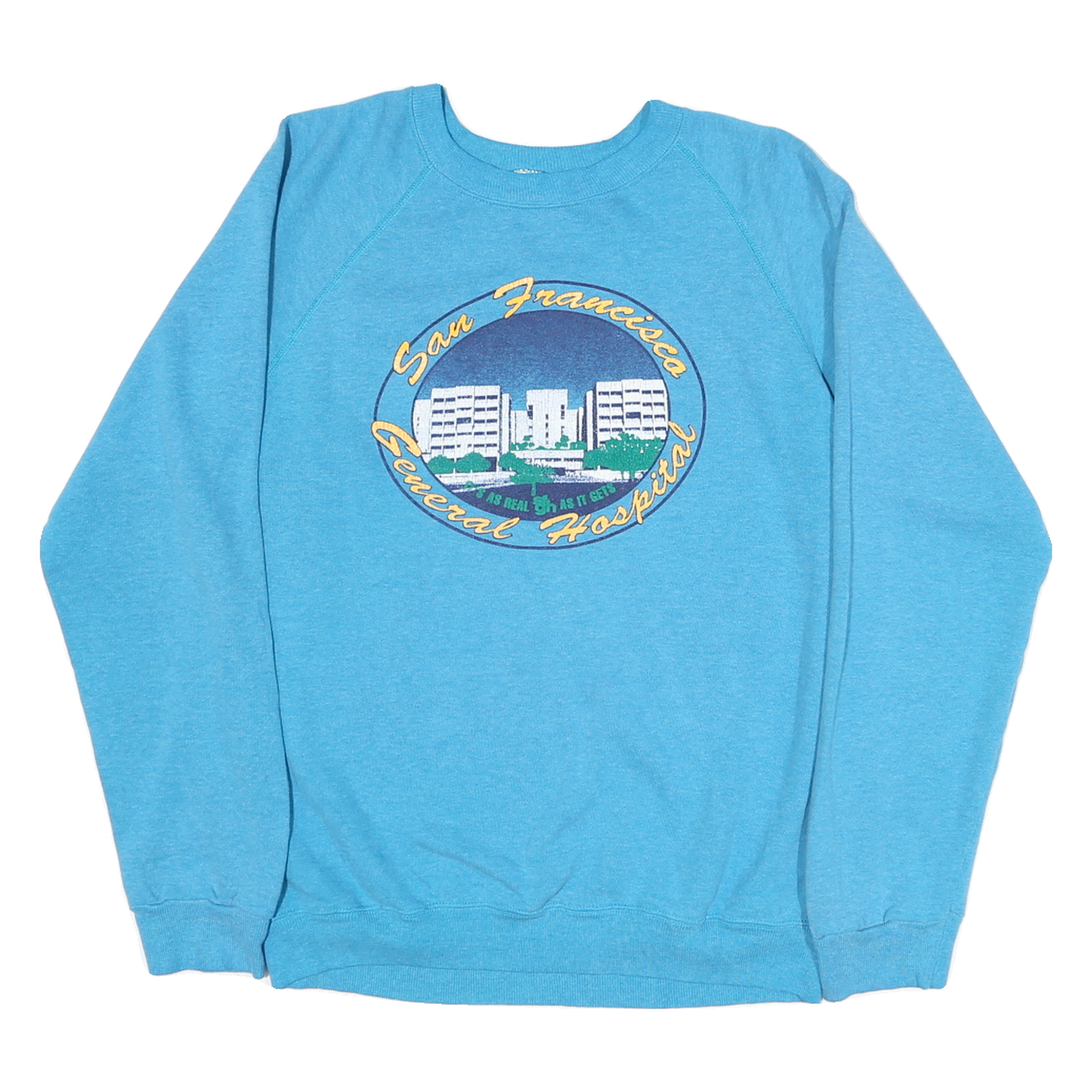 HANES Mens Blue San Francisco General Hospital Crew Neck L Cotton Sweatshirt