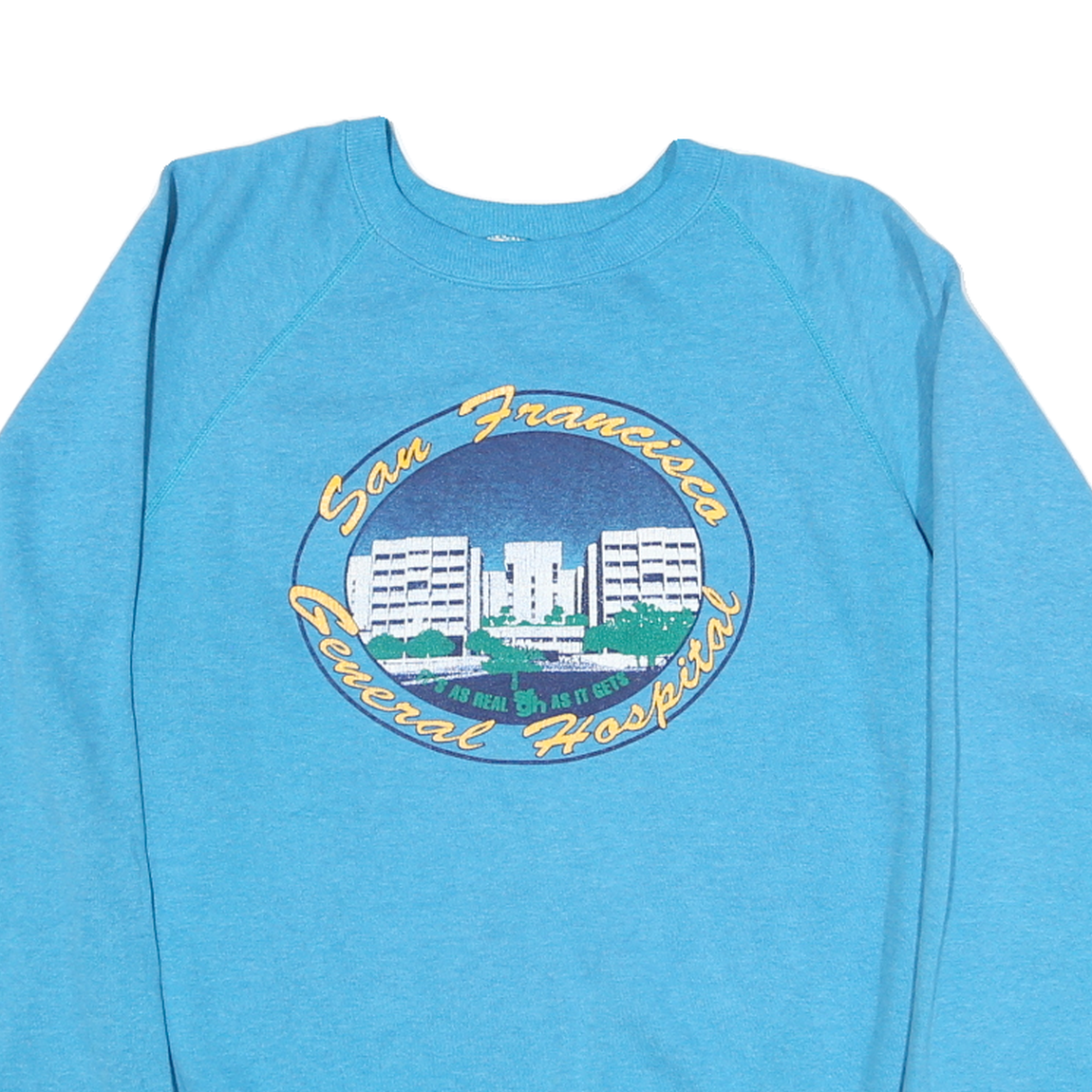 HANES Mens Blue San Francisco General Hospital Crew Neck L Cotton Sweatshirt