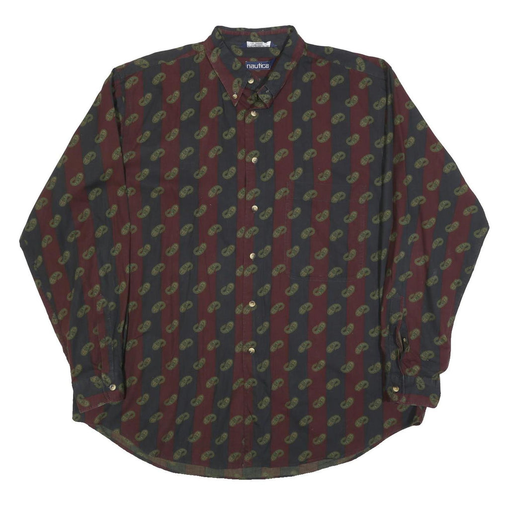 NAUTICA Mens Black & Maroon Paisley Patterned Shirt XL Cotton Blend Classic