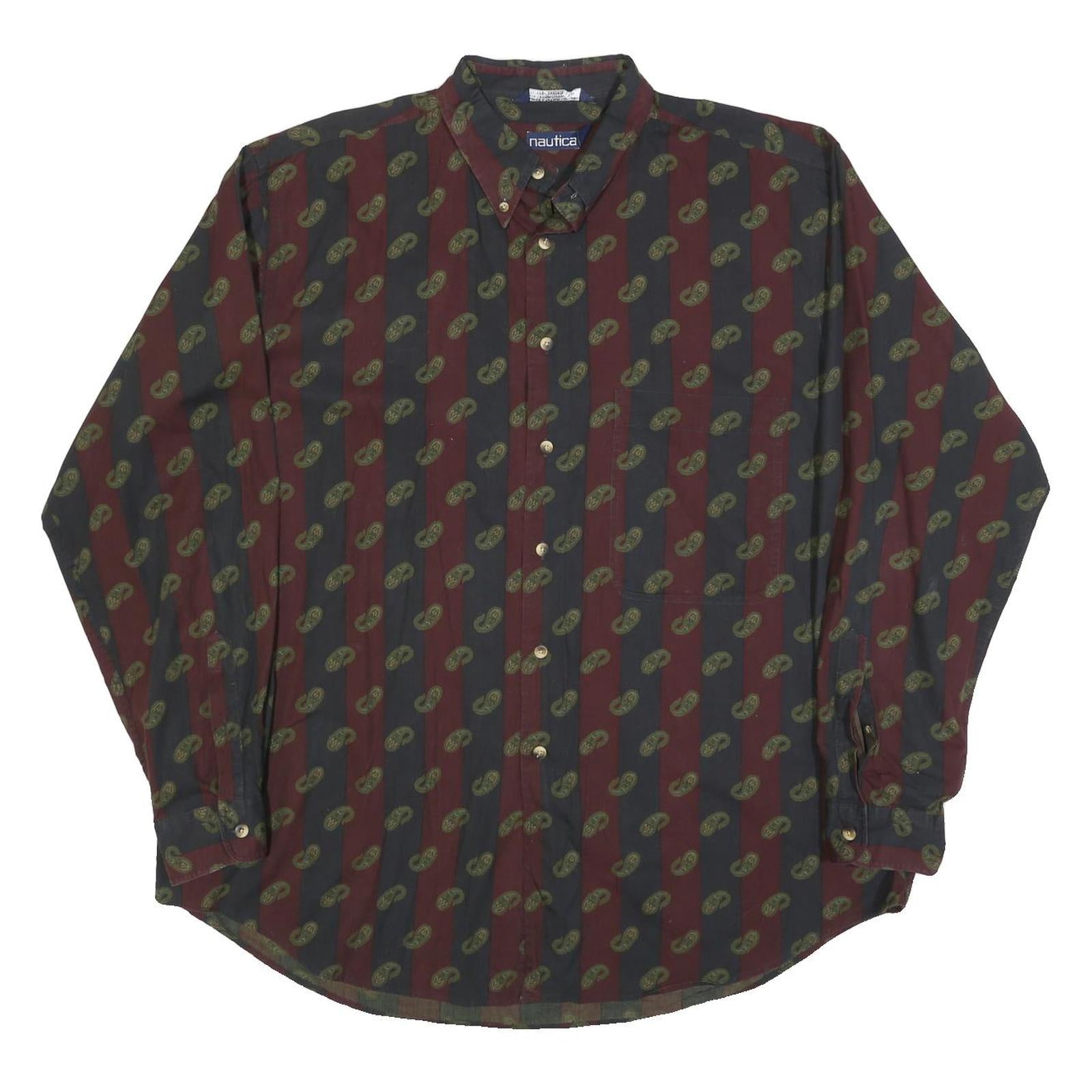 NAUTICA Mens Black & Maroon Paisley Patterned Shirt XL Cotton Blend Classic