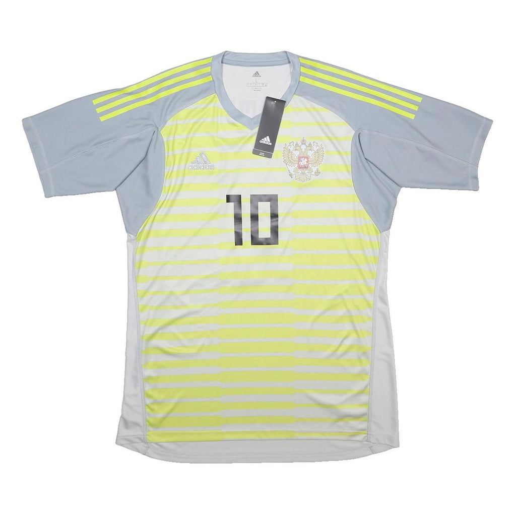 ADIDAS Mens White & Grey Football Shirt L Short Sleeve V-Neck Number 10 Sports