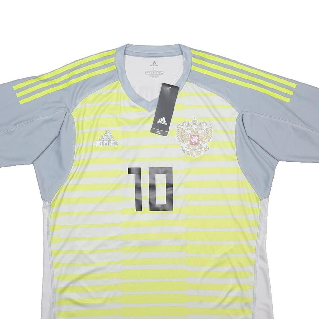 ADIDAS Mens White & Grey Football Shirt L Short Sleeve V-Neck Number 10 Sports