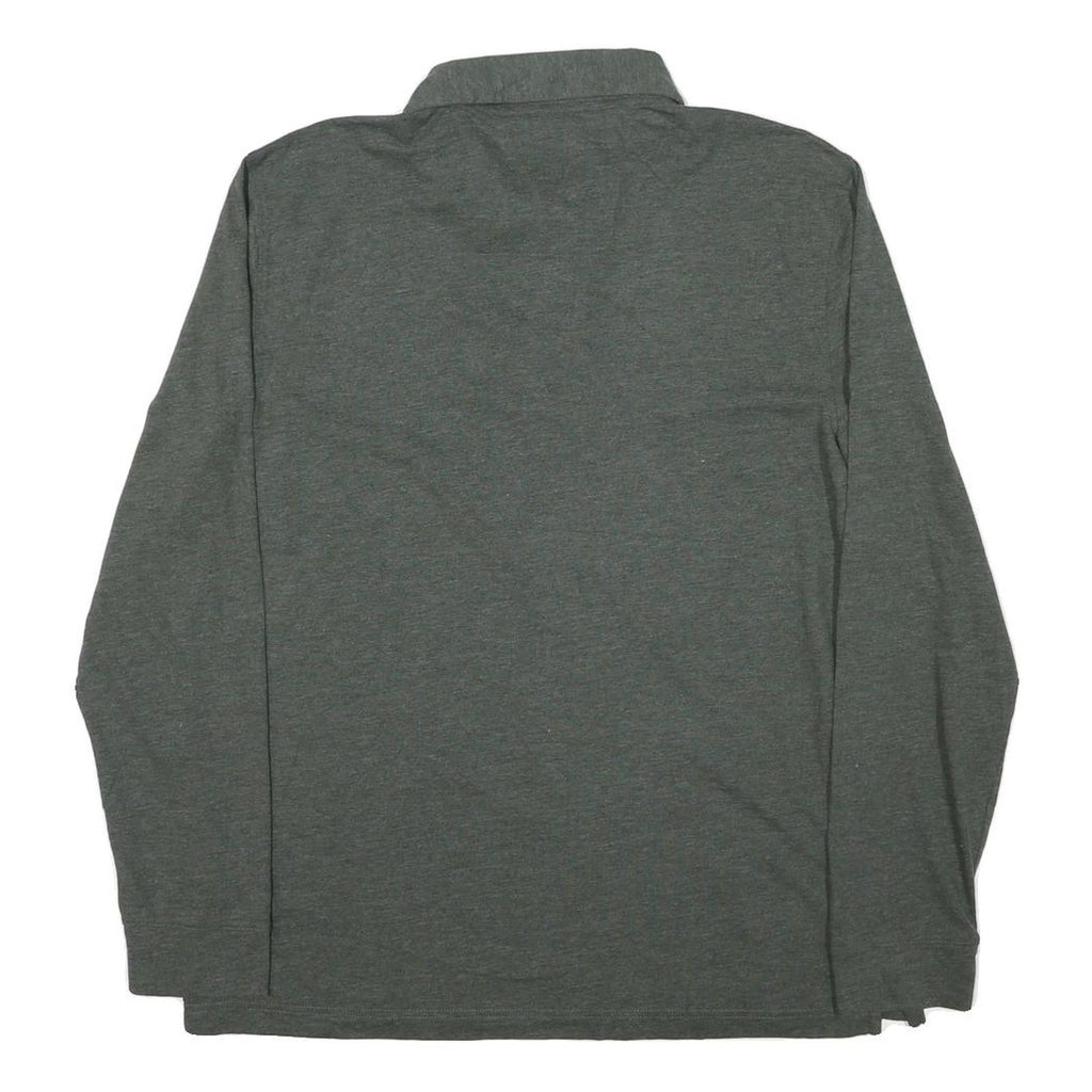 NAUTICA Mens Green Long Sleeve Plain Polo Shirt L Cotton Blend Classic Fit