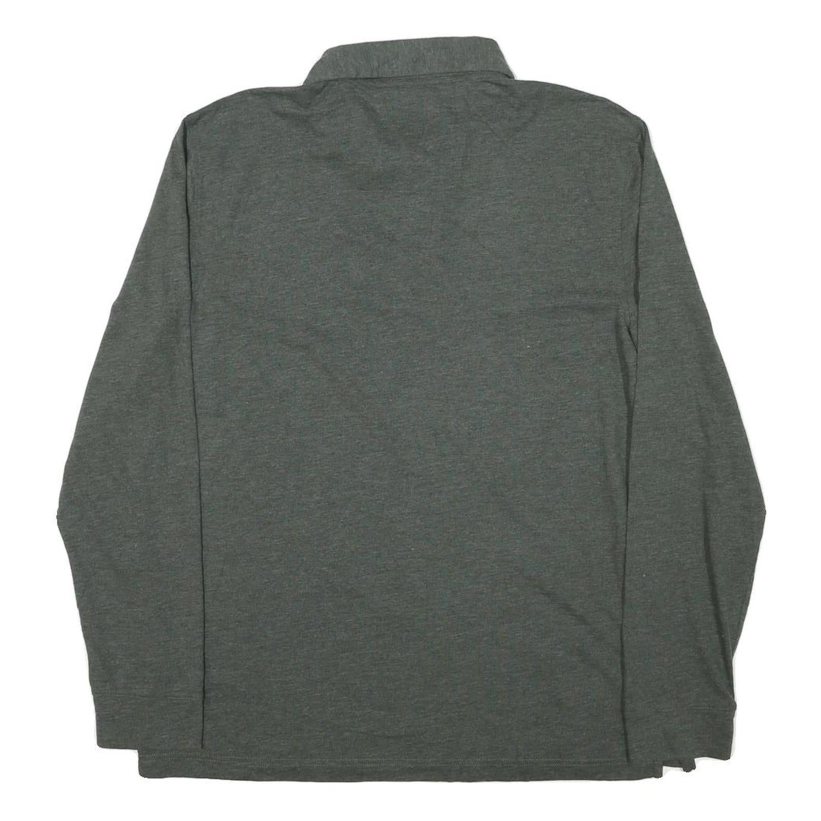 NAUTICA Mens Green Long Sleeve Plain Polo Shirt L Cotton Blend Classic Fit