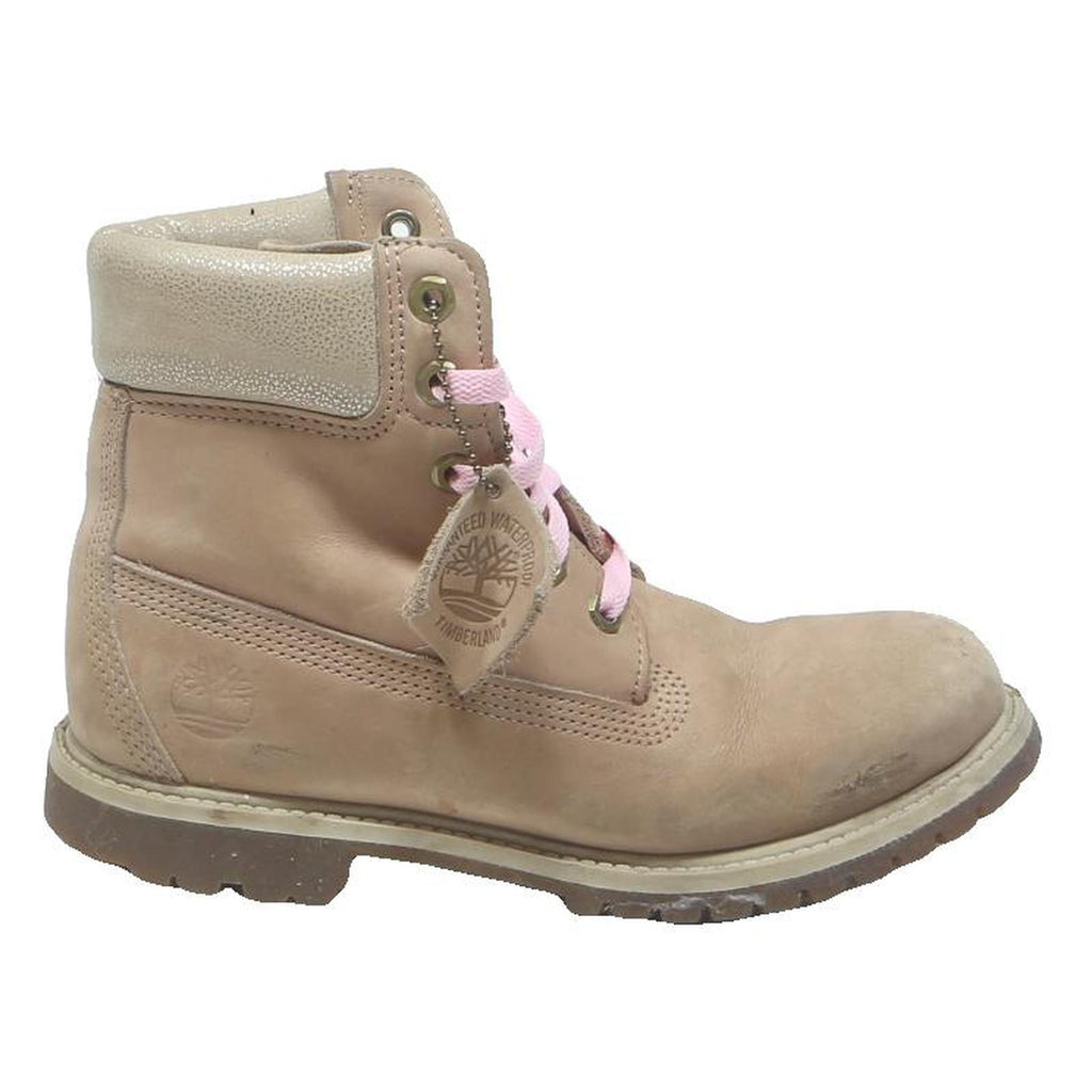 TIMBERLAND Pink Laces Womens Lace-Up Leather Boots UK 2 Durable Waterproof