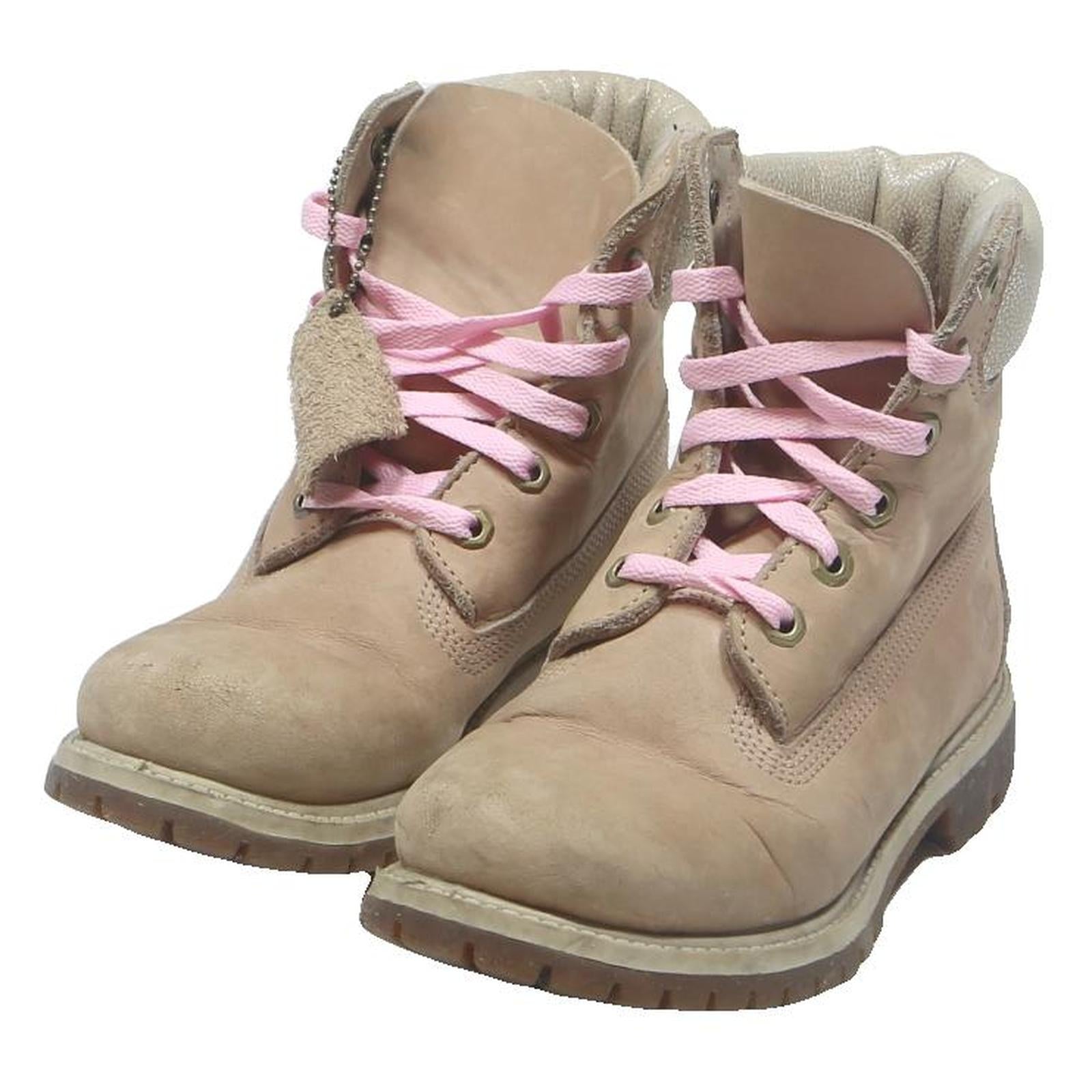 TIMBERLAND Pink Laces Womens Lace-Up Leather Boots UK 2 Durable Waterproof