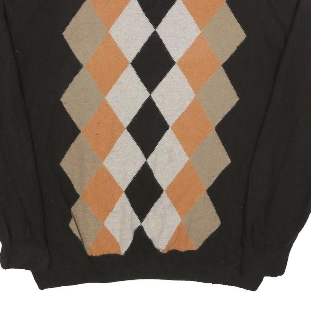 CACHEMIRAS Mens Black Beige & Orange Argyle Patterned Wool Blend Jumper XL Half