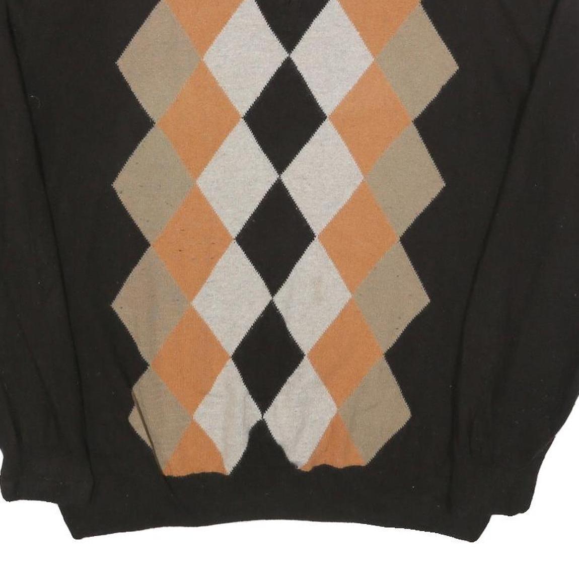 CACHEMIRAS Mens Black Beige & Orange Argyle Patterned Wool Blend Jumper XL Half