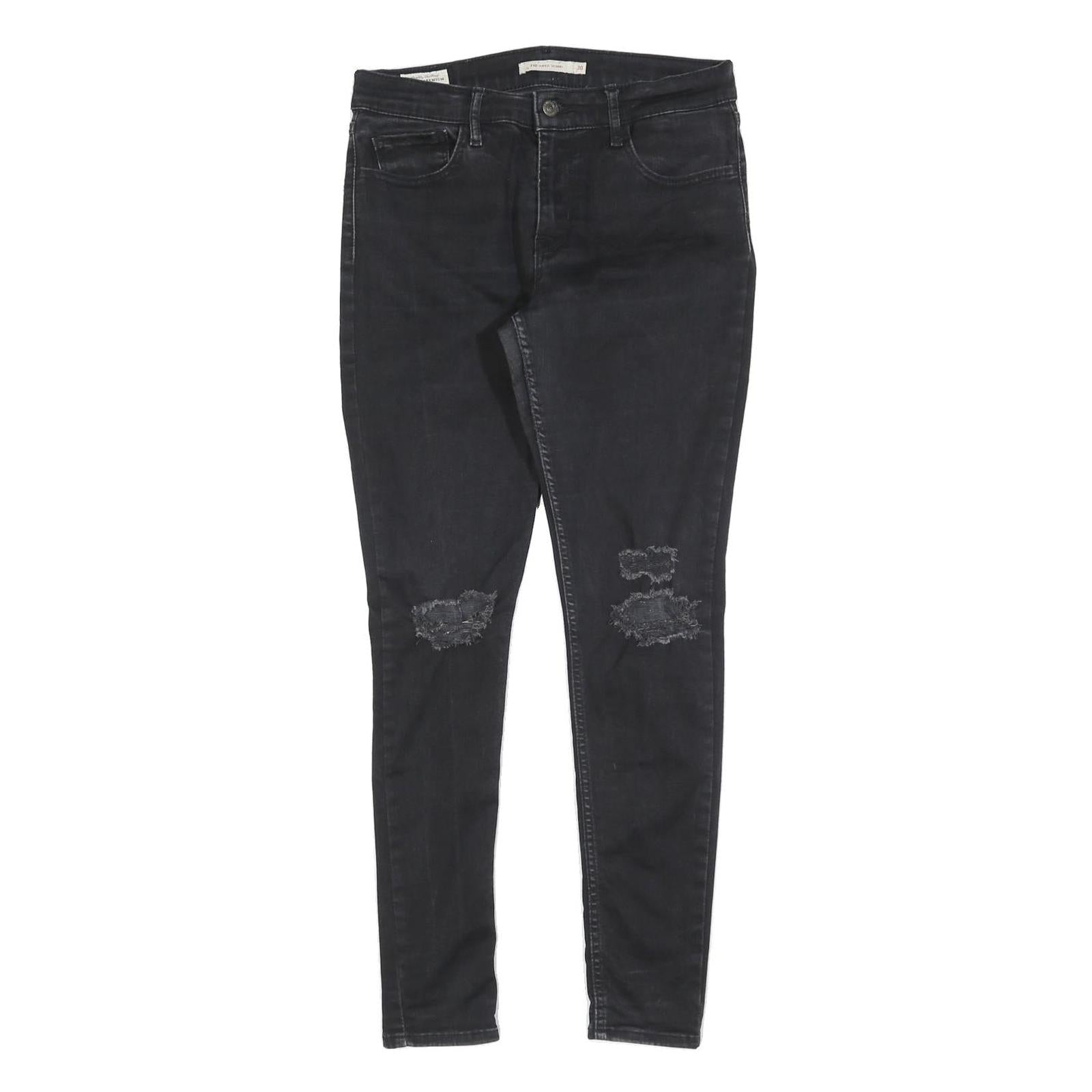 LEVI'S 710 Womens Slim Black Denim Jeans W30 L30 Distressed Cotton Blend Zip