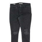 LEVI'S 710 Womens Slim Black Denim Jeans W30 L30 Distressed Cotton Blend Zip
