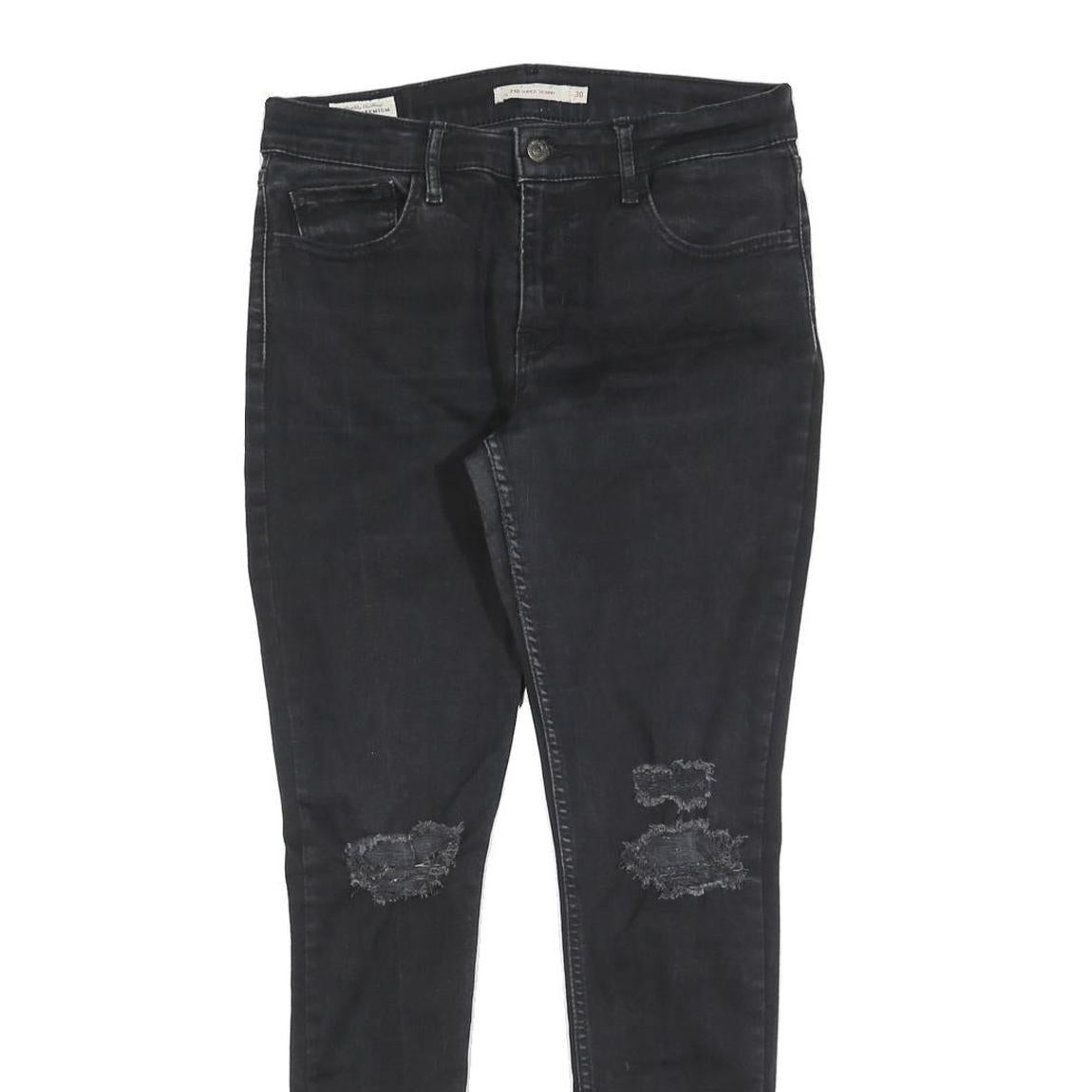 LEVI'S 710 Womens Slim Black Denim Jeans W30 L30 Distressed Cotton Blend Zip