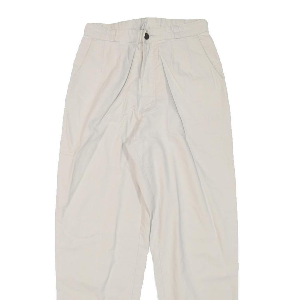 BARBADOS Womens Cotton Blend Beige Relaxed Straight Trousers W25 L27 Classic Zip