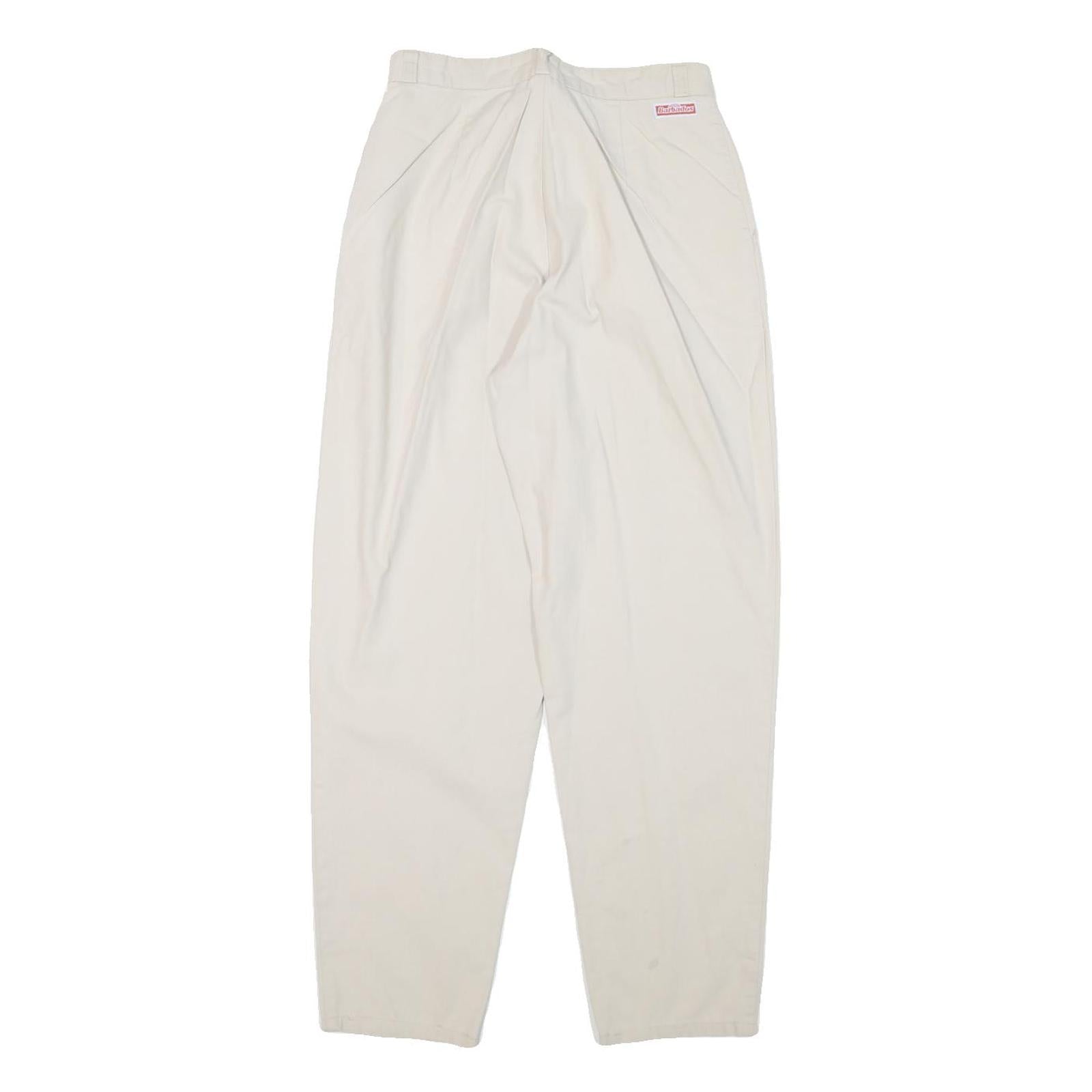 BARBADOS Womens Cotton Blend Beige Relaxed Straight Trousers W25 L27 Classic Zip