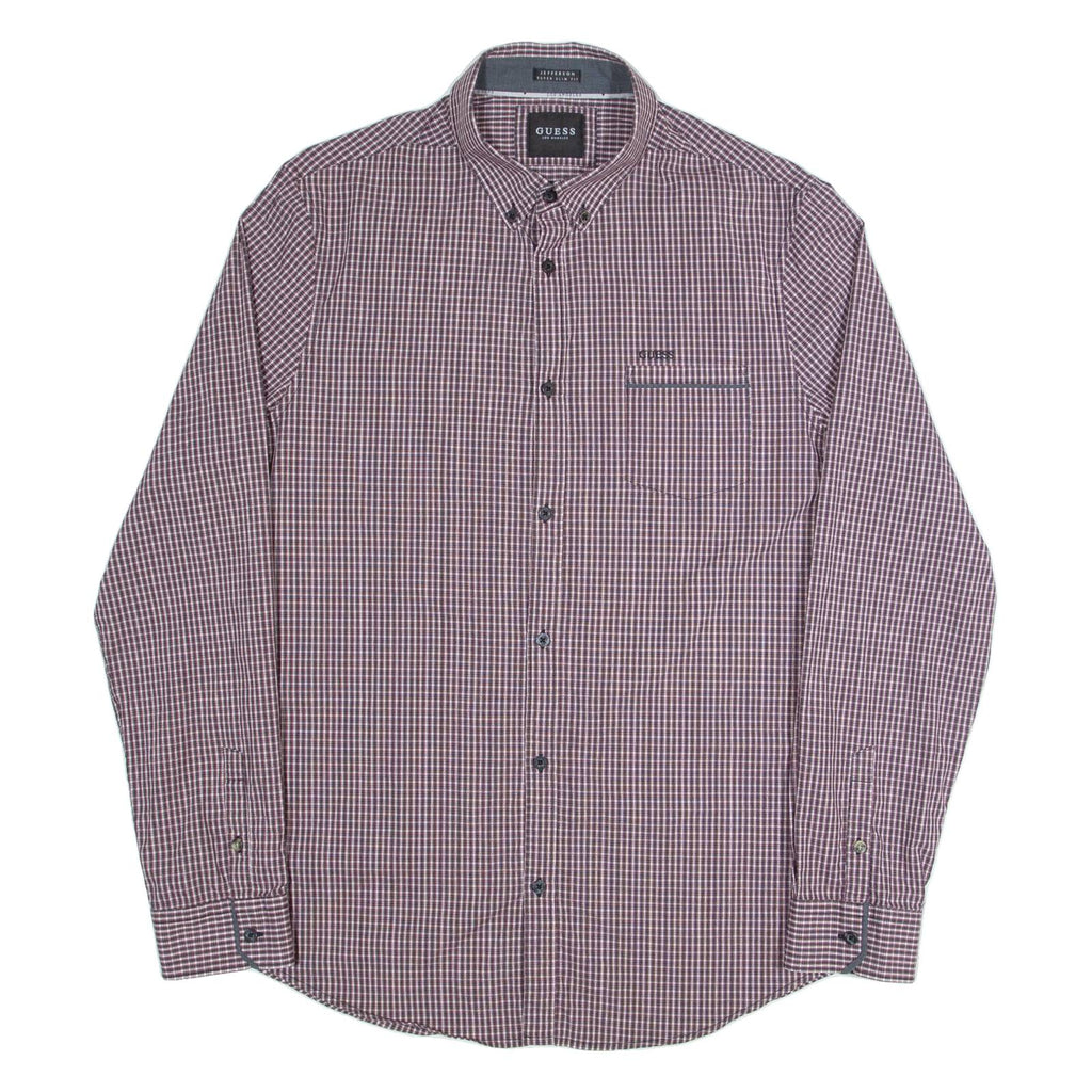 GUESS Jefferson Super Slim Fit Mens Shirt Red Check Long Sleeve XL