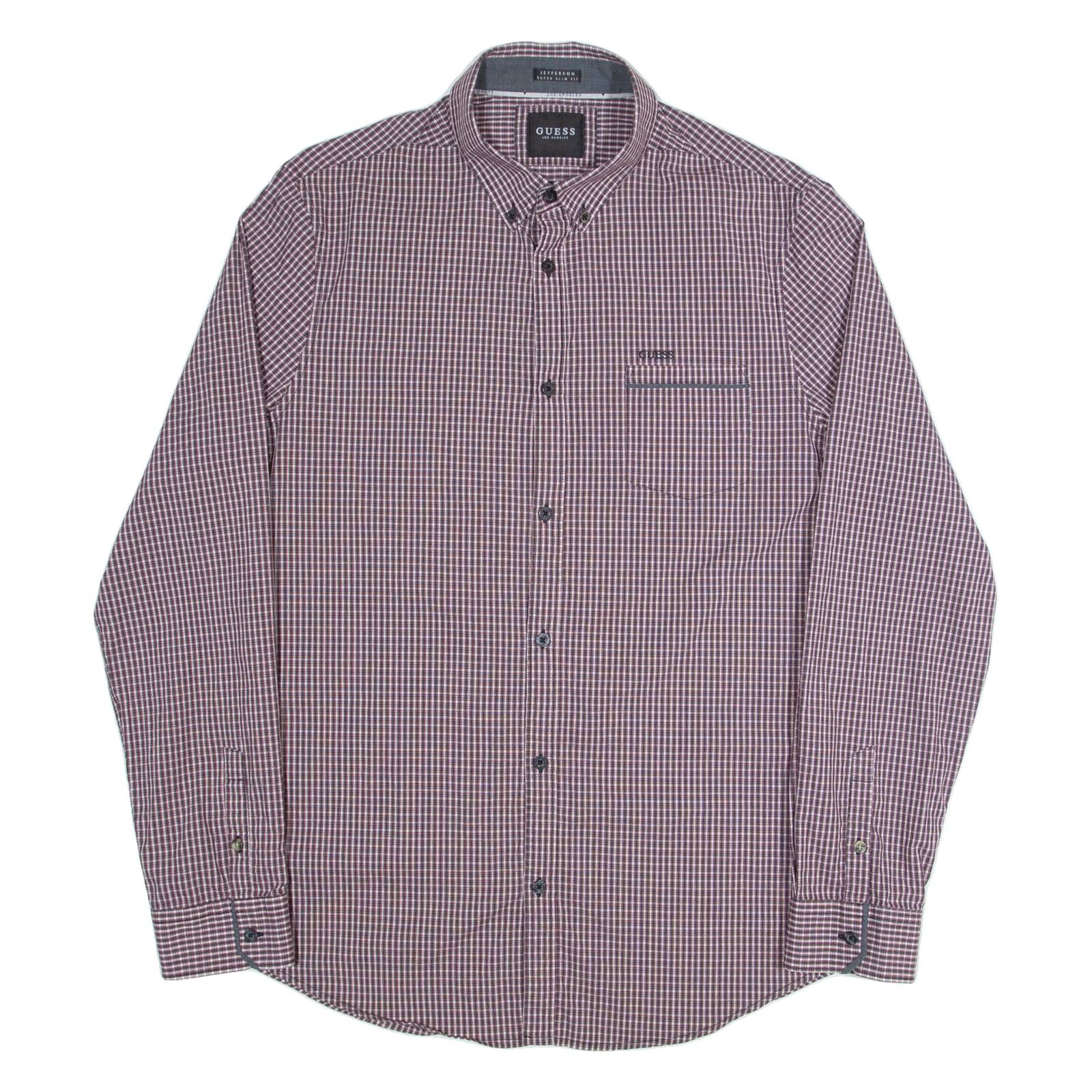 GUESS Jefferson Super Slim Fit Mens Shirt Red Check Long Sleeve XL
