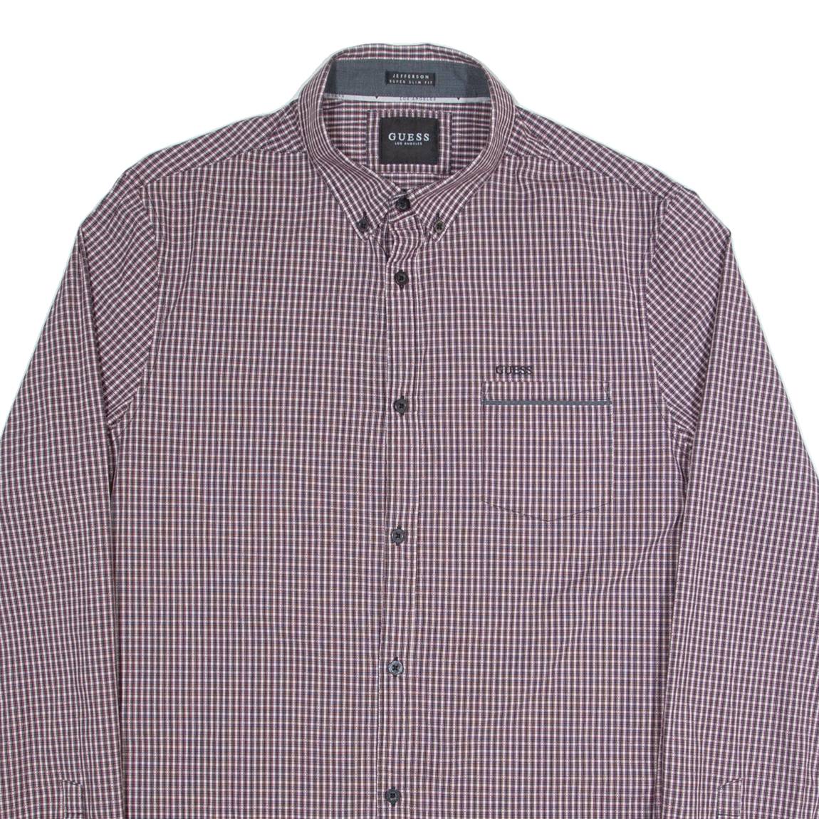 GUESS Jefferson Super Slim Fit Mens Shirt Red Check Long Sleeve XL