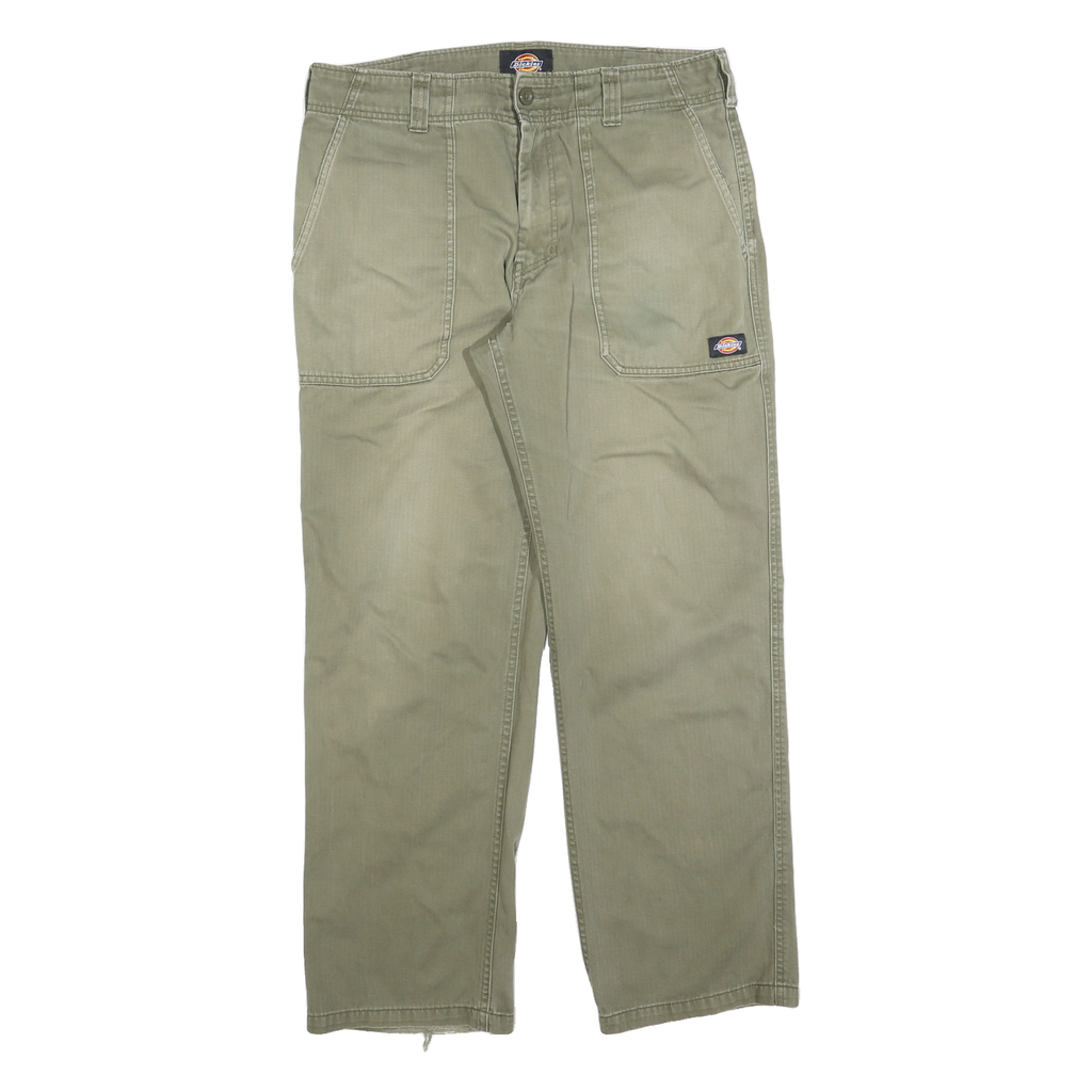 DICKIES Mens Cotton Blend Beige Regular Straight Trousers W32 L30 Workwear Zip