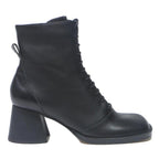 CHARLES & KEITH Womens Black Leather Block Heel Ankle Boots UK 3 Lace-Up