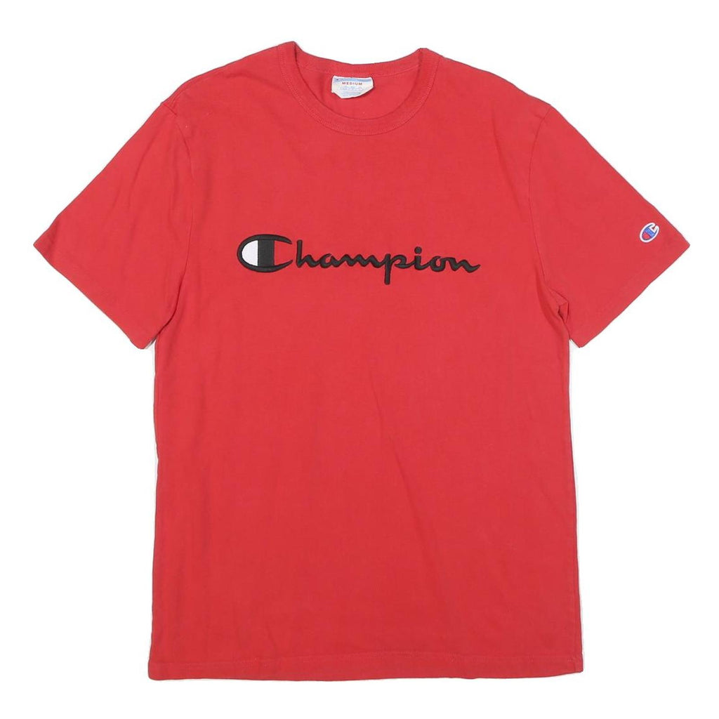 CHAMPION Mens Red Graphic T-Shirt M Short Sleeve Crew Neck Logo Embroidered