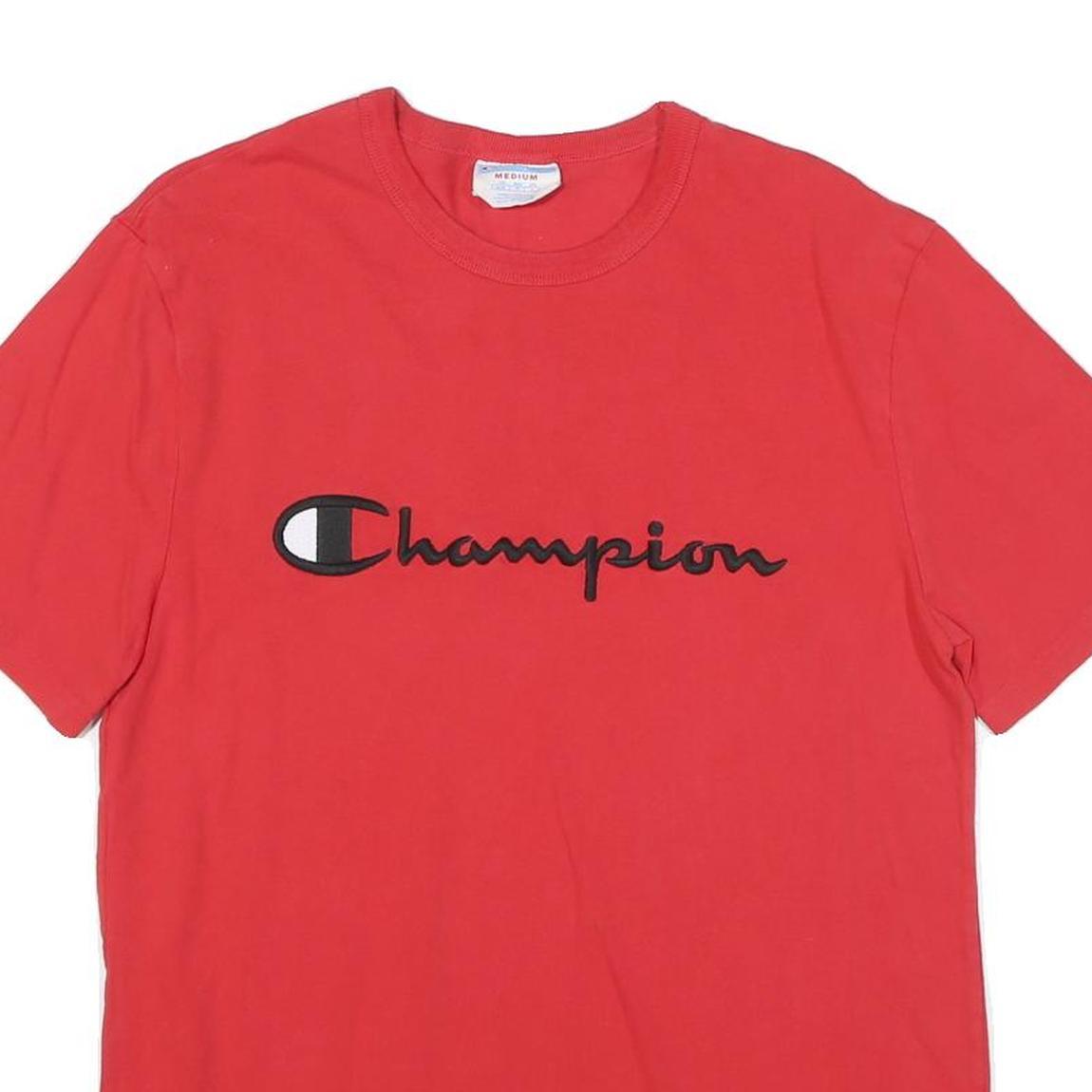 CHAMPION Mens Red Graphic T-Shirt M Short Sleeve Crew Neck Logo Embroidered