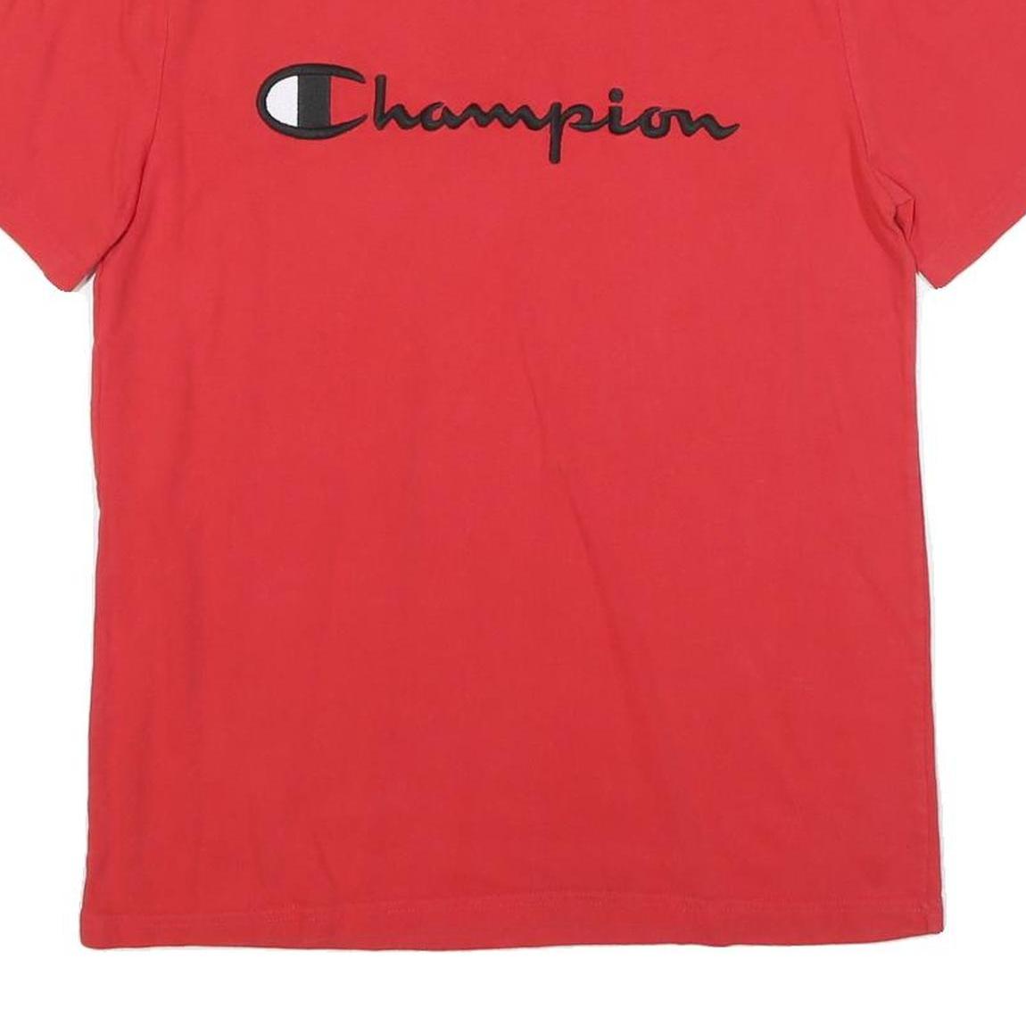 CHAMPION Mens Red Graphic T-Shirt M Short Sleeve Crew Neck Logo Embroidered