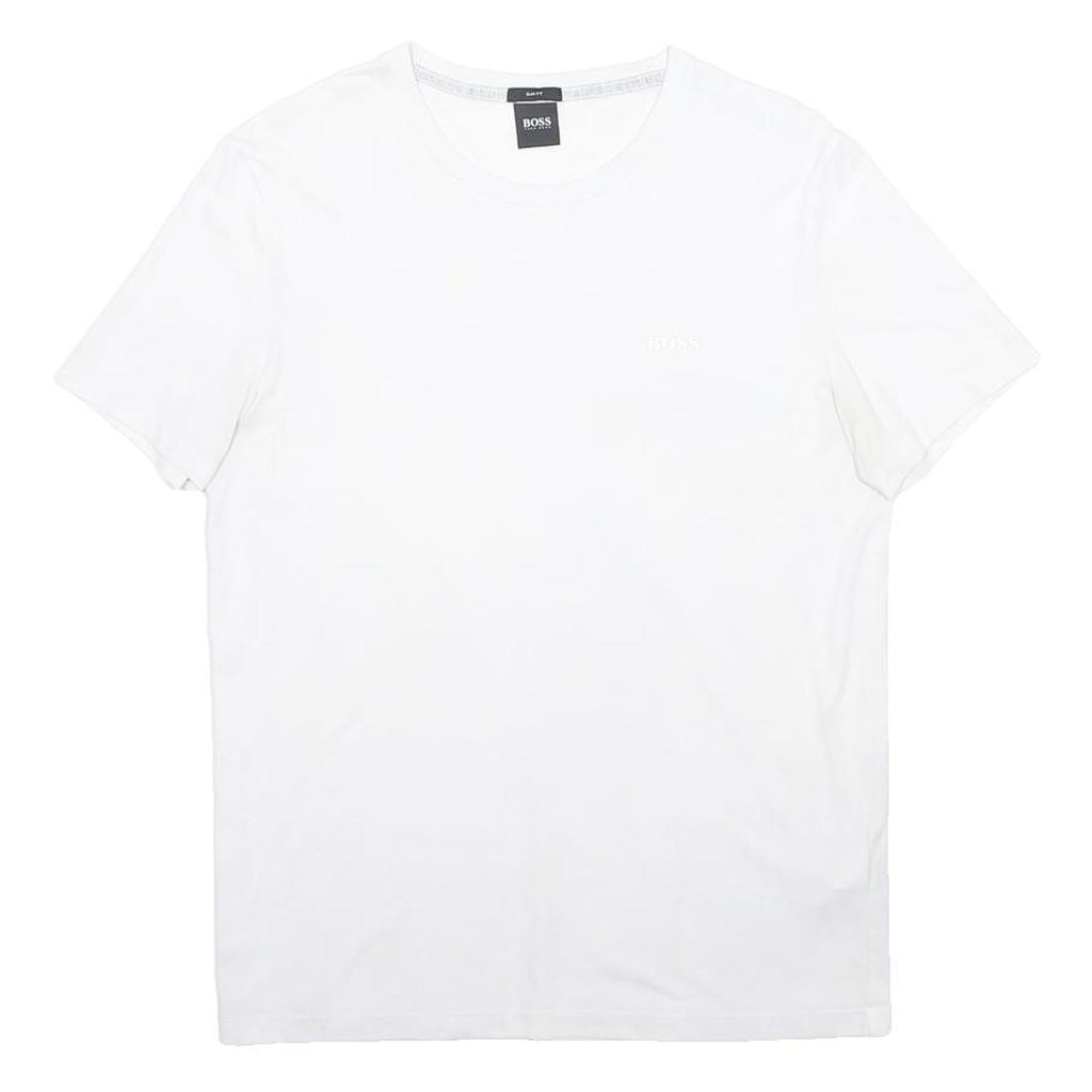 HUGO BOSS Mens White Plain T-Shirt M Short Sleeve Crew Neck Minimal Logo