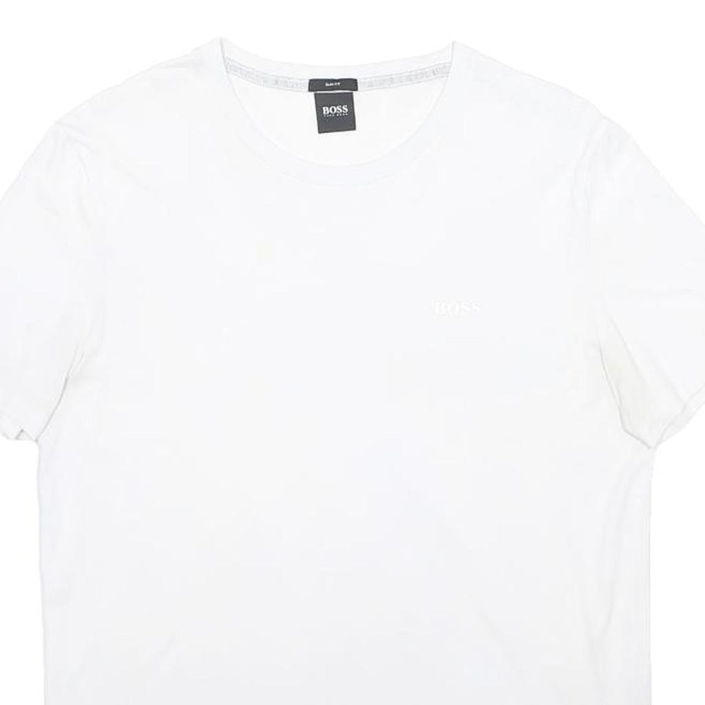 HUGO BOSS Mens White Plain T-Shirt M Short Sleeve Crew Neck Minimal Logo