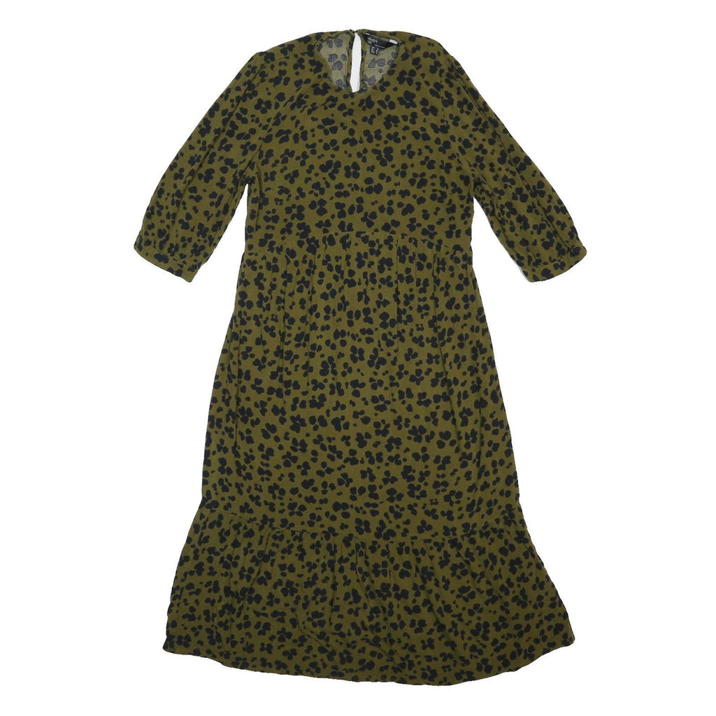 NOBODY'S CHILD Womens Olive Green & Black Floral Viscose Midi Dress 3/4 Sleeve