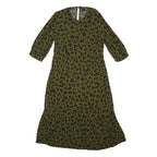 NOBODY'S CHILD Womens Olive Green & Black Floral Viscose Midi Dress 3/4 Sleeve
