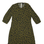 NOBODY'S CHILD Womens Olive Green & Black Floral Viscose Midi Dress 3/4 Sleeve
