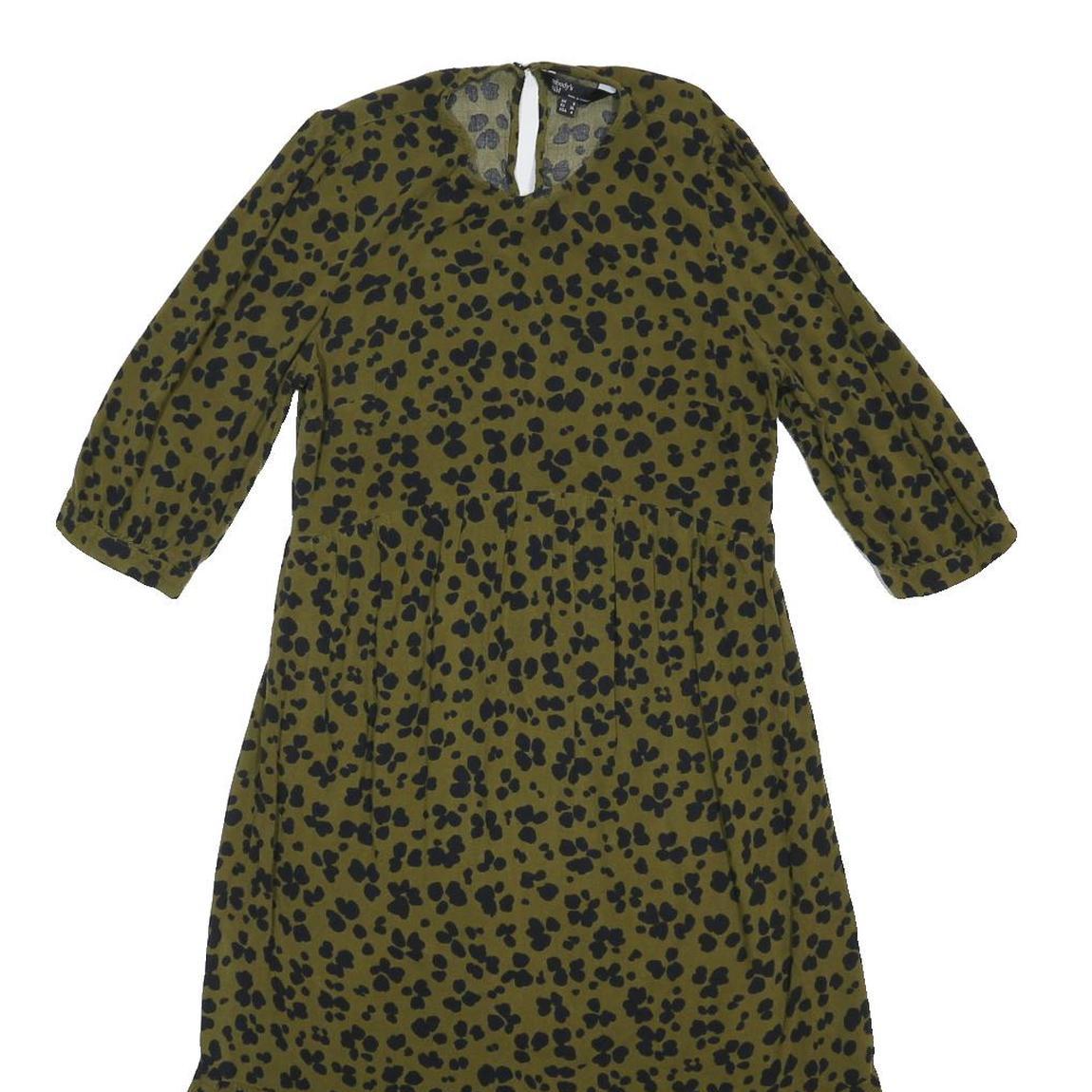 NOBODY'S CHILD Womens Olive Green & Black Floral Viscose Midi Dress 3/4 Sleeve